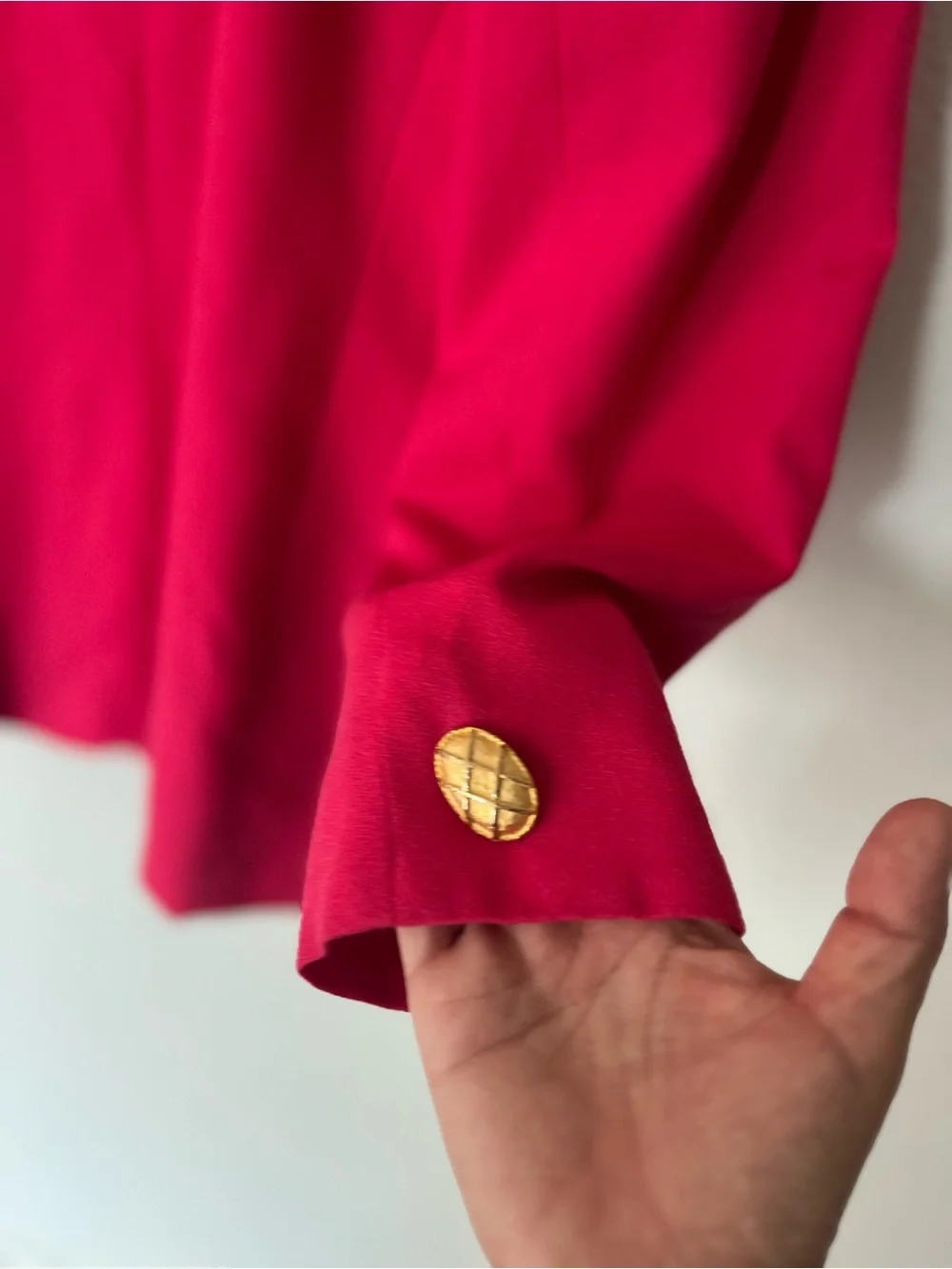 Dior Red Collarless Blazer with Gold Buttons vintage wood luxury